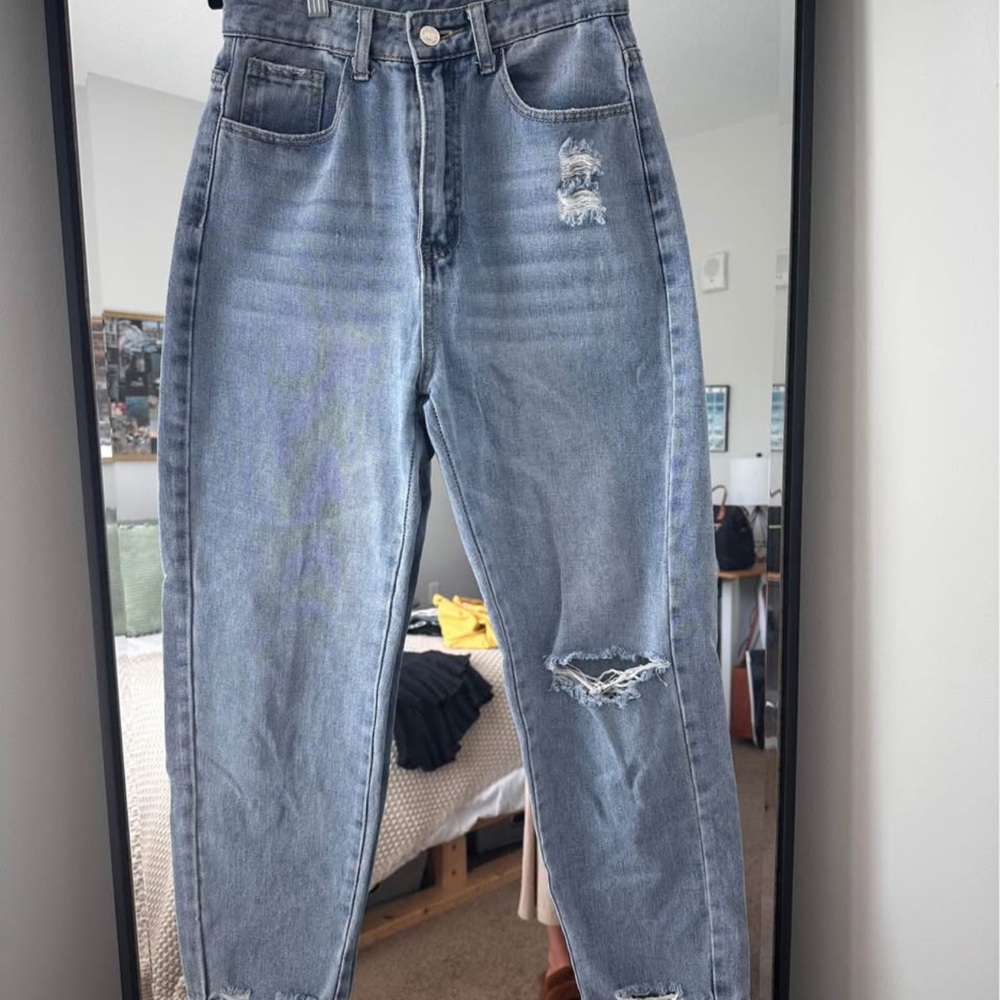 SHEIN Light Blue Distressed Boyfriend Jeans